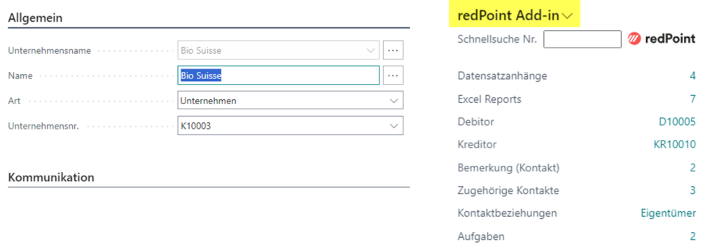 redPoint App Add-in Felder